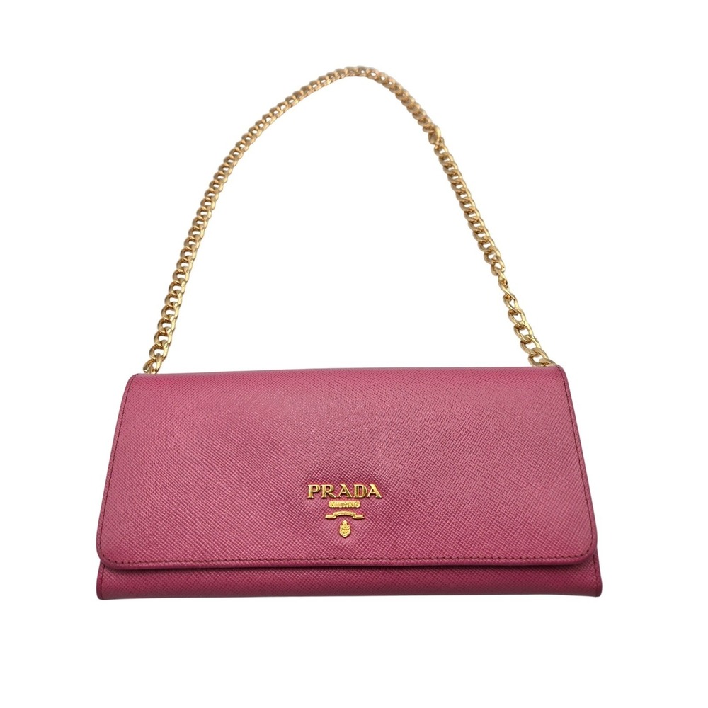 Prada Saffiano Leather Begonia Pink Flap Wallet Long Bifold Authentic